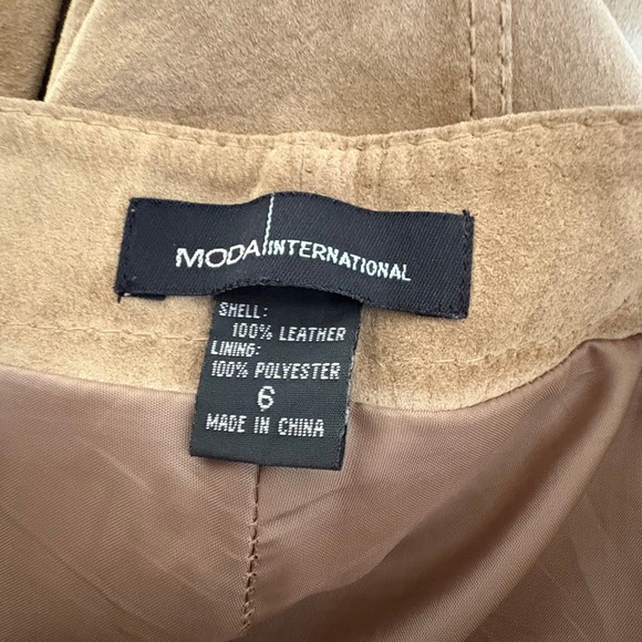 Moda International Tan Suede Leather Lace Up Pants Womens 6 Flare Y2K Western - Picture 8 of 9